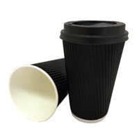 ขายส่ง แก้วกระดาษ Black ripple wall paper cup 16oz - Image 4
