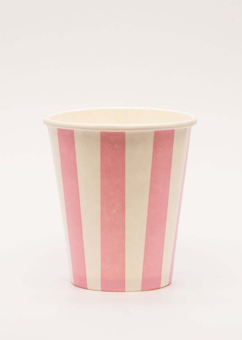 แก้วกระดาษ ลายทางชมพู 8oz ขายส่ง แก้วกระดาษ single wall paper cup 8oz ลายทางชมพู : 1,000 ใบ/1 กล่อง - Image 1