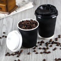 ขายส่ง แก้วกระดาษ Black ripple wall paper cup 8oz พร้อมฝาขาวหรือดำ : 1 ลัง