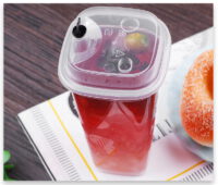 ขายส่ง แก้วพลาสติก PP เนื้อแข็ง ทรงสี่เหลี่ยม พร้อมฝา 16oz สีใส : 1 ลัง - Image 5