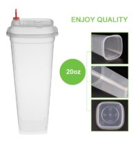 ขายส่ง แก้วพลาสติก PP เนื้อแข็ง ทรงสี่เหลี่ยม พร้อมฝา 22oz สีใส : 1 ลัง - Image 4