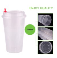 ขายส่ง แก้วพลาสติก PP เนื้อแข็ง ทรงกลมลายทาง พร้อมฝารุ่นใหม่ 18oz  : 1 ลัง ( ฝาใส, ขาว, ดำ ) - Image 6
