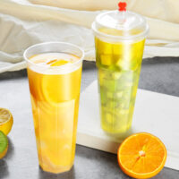 ขายส่ง แก้วพลาสติก PP เนื้อแข็ง ทรงแปดเหลี่ยม พร้อมฝารุ่นใหม่ 24oz : 1 ลัง ( ฝาใส, ดำ, ขาว )