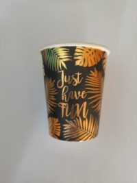 ขายส่ง แก้วกระดาษ สกรีนฟอยล์สีทอง ลายซัมเมอร์ single wall foil paper cup 8oz สีดำ : 1 ลัง