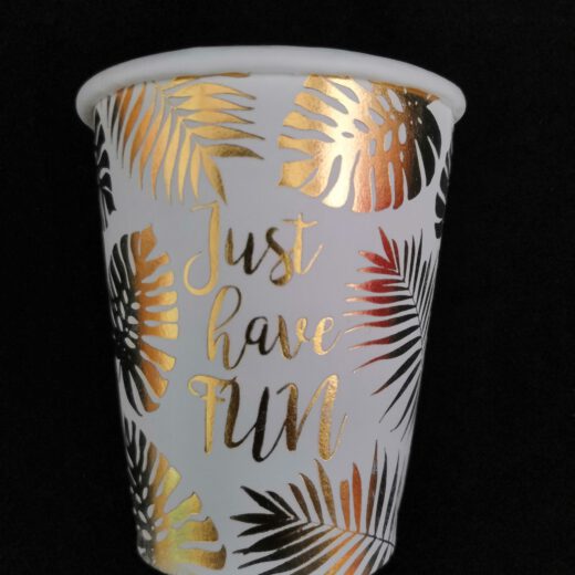 ขายส่ง แก้วกระดาษ สกรีนฟอยล์สีทอง ลายซัมเมอร์ single wall foil paper cup 8oz สีขาว : 1 ลัง