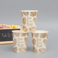 ขายส่ง แก้วกระดาษ สกรีนฟอยล์สีทอง ลายซัมเมอร์ single wall foil paper cup 8oz สีขาว : 1 ลัง - Image 2