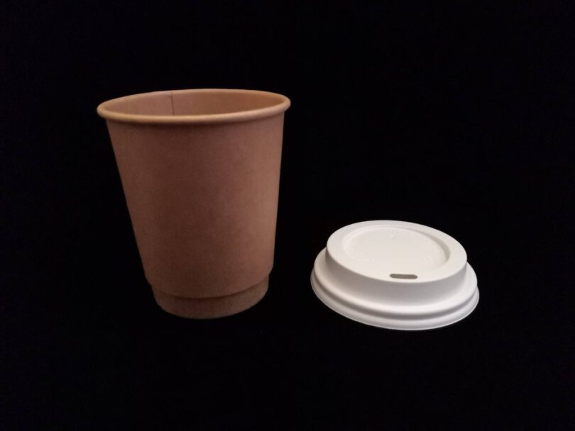 ขายส่ง แก้วกระดาษ 2 ชั้น สีน้ำตาล kraft double wall paper cup 8oz พร้อมฝาขาว : 1 ลัง - Image 3