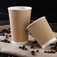 ขายส่ง แก้วกระดาษลูกฟูกสีน้ำตาล kraft ripple wall paper cup 16oz พร้อมฝา : 1 ลัง - Image 2