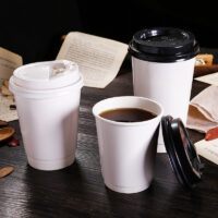ขายส่ง แก้วกระดาษ 2 ชั้น สีขาว white double wall paper cup 8oz พร้อมฝา : 1 ลัง