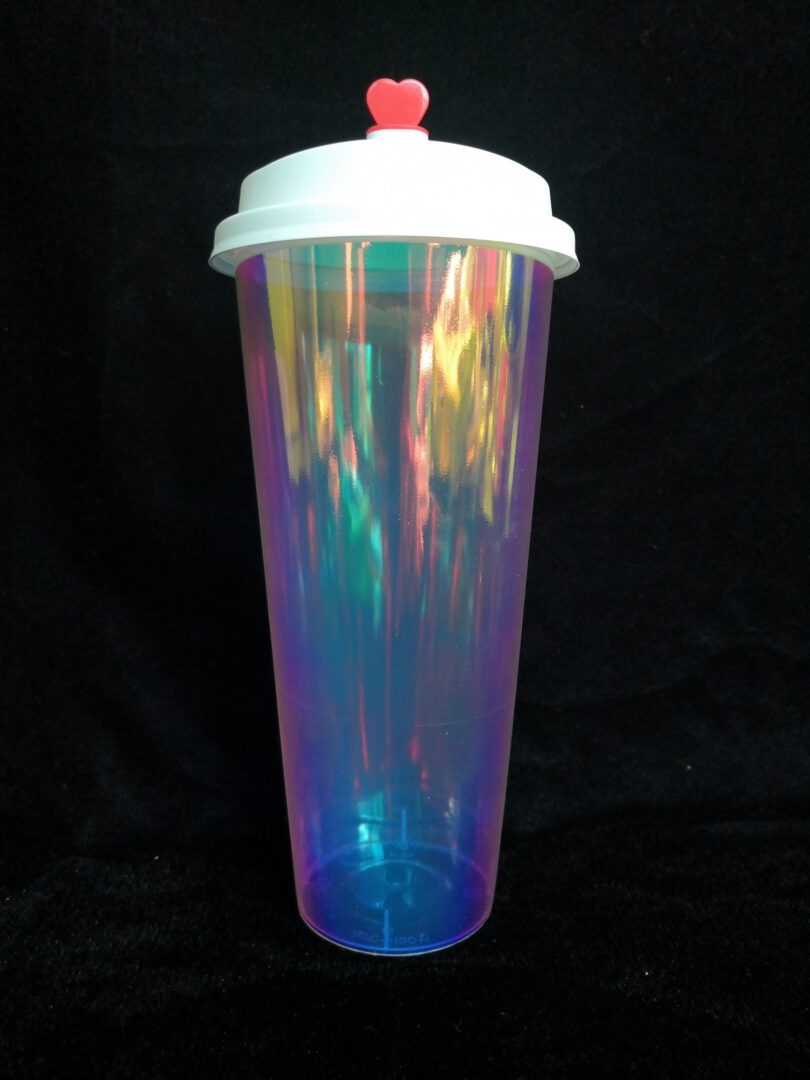 New!! ขายส่ง แก้วพลาสติก PP เนื้อแข็ง ทรงกลม สีเรนโบว์ 24oz พร้อมฝา : 1 ลัง - Image 1