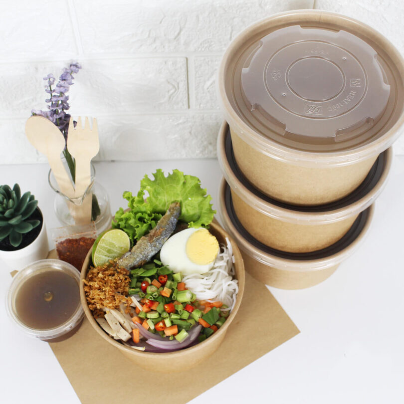 ถ้วยกระดาษคราฟท์ 850ml  - 4 ขายส่ง ถ้วยกระดาษ ชามก๋วยเตี๋ยว ชามกระดาษ 850ml พร้อมฝาปิด กระดาษคราฟท์ : 1 ลัง - Image 4