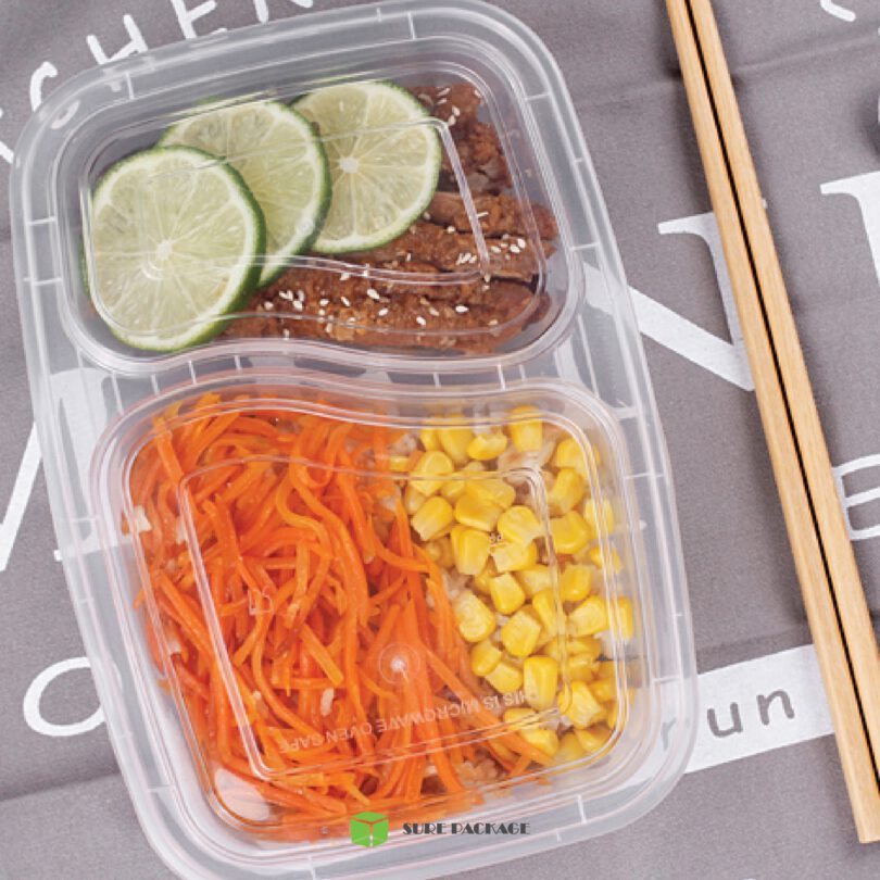 กล่องข้าวพลาสติก 2 ช่อง 1000ml - 3 กล่องข้าวพลาสติก